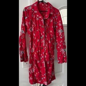 Johnny Was Red Floral Embroidered button down dress/duster